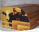 Cow & Rooster Bread Box Bamboo Wood Country Farm Kitchen RollTop Decor New