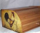 Rooster Bread Box Bamboo Wood Country Farm Kitchen Roll Top Lodge Decor
