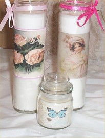 Chic Tall Candles Victorian Girl Cottage Shabby Floral Glass Butterfly Set 3 #2 