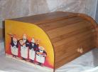 Fat Chef Bread Box Bamboo Wood Waiter Kitchen Roll Top Lodge Decor Yello 