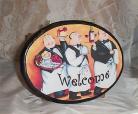 Fat Chef Oval Welcome Sign Plaque Waiter Bistro Wall decor Waiters Yello