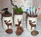 Moose Deer Mason Jars Distressed Country Farm Soap Pump Toothbrush Holder Flower