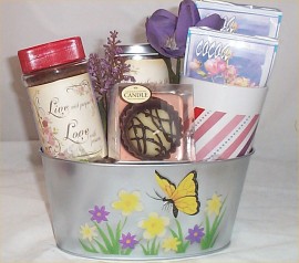 Gift Basket Coffee Coco Mug Tin Flower Pot Candy Candle Any Occassion #1 