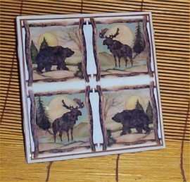 Moose Bear Trivet Ceramic Tile Lodge Cabin country Kitchen     